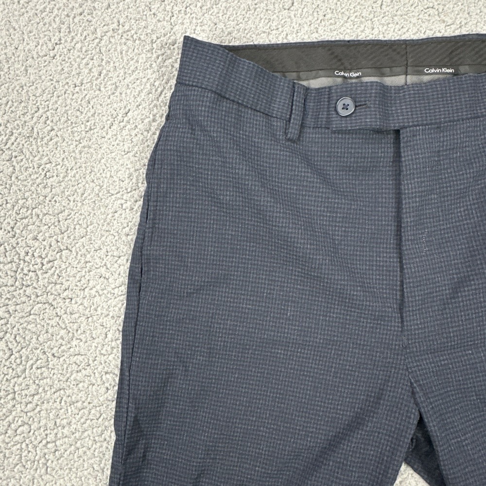 Calvin Klein Slim Fit Dress Pants Men 32x32 Blue Microcheck Stretch Preppy - Picture 13 of 16